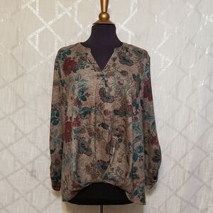 Women's Floral Fall Boho Song n Spirit Top Womens Size XL Floral Hi Lo